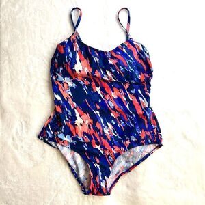 Catalina One Piece Swimsuit Blue White Pink Coral Design Size L